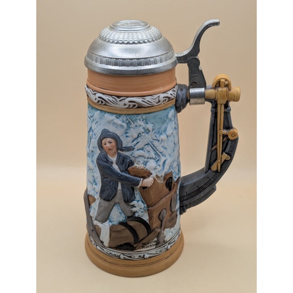1982 Norman Rockwell Braving The Storm Porcelain Collector Stein Ltd Edition